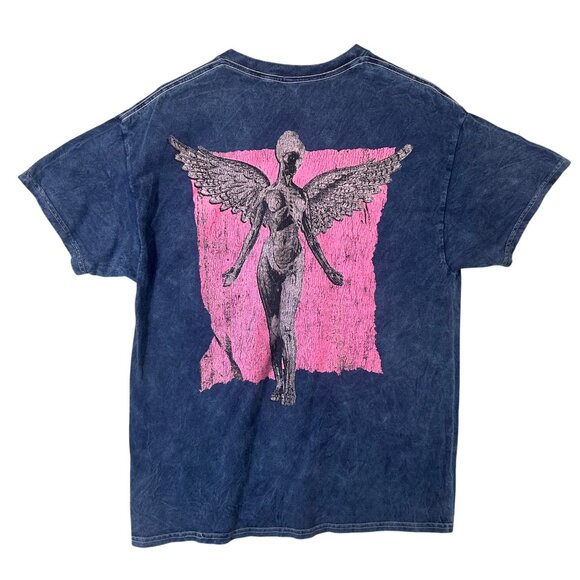 Nirvana "In Utero" Distressed Look Graphic T-Shirt Woman L Blue With Pink Print - Picture 4 of 11